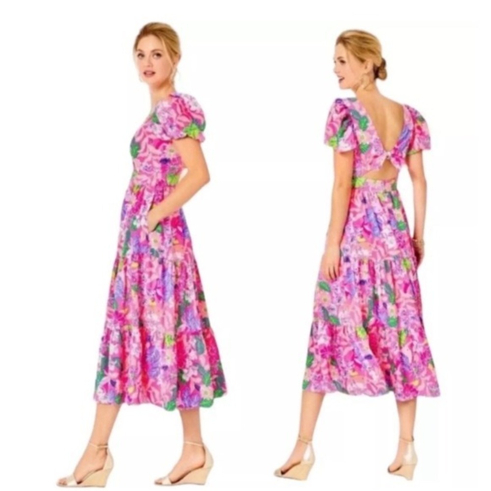 Lilly Pulitzer Grace Midi Dress Pink Isle Best of Friends Tie Back Sz 6 $258 - Picture 1 of 10